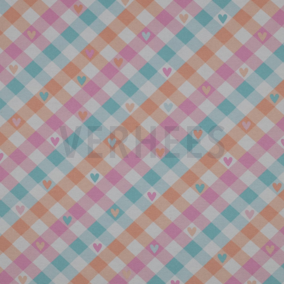 FLANNEL CHECK WITH HEARTS MINT / PEACH (high resolution)