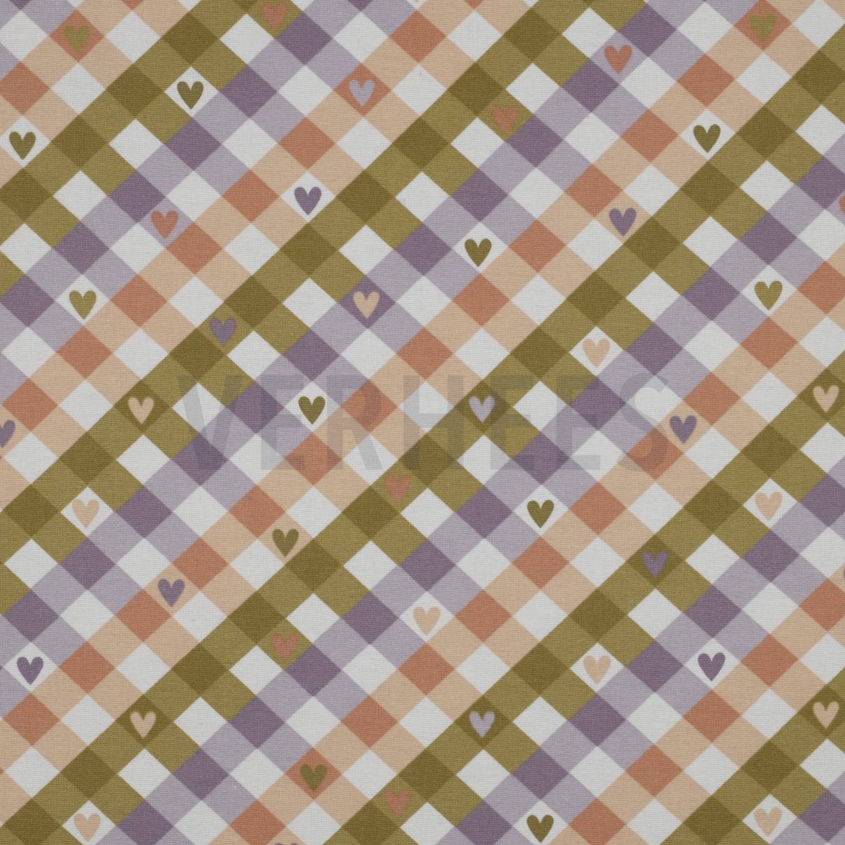 FLANNEL CHECK WITH HEARTS GREEN / PURPLE (high resolution)