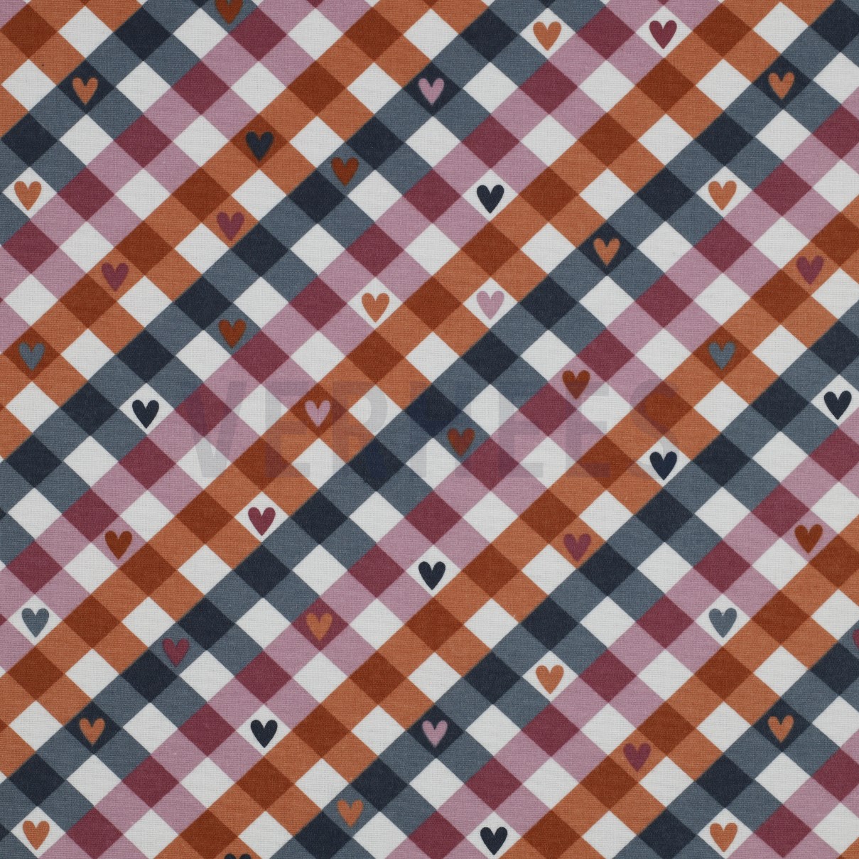 FLANNEL CHECK WITH HEARTS MAUVE / JEANS (high resolution)