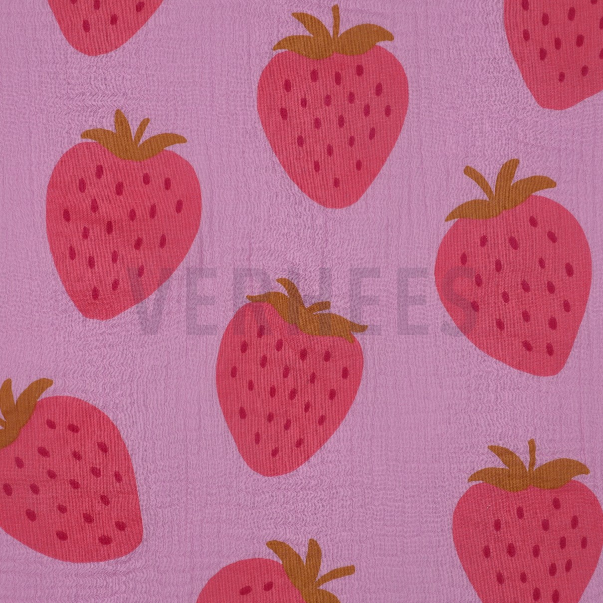 DOUBLE GAUZE STRAWBERRIES PINK (high resolution)