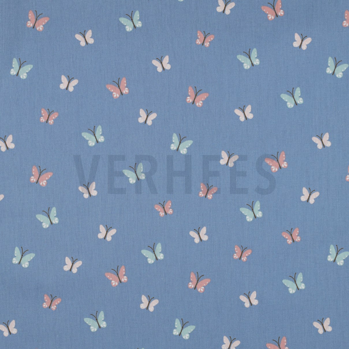 POPLIN GOTS BIRDS AND BUTTERFLIES BLUE (high resolution)