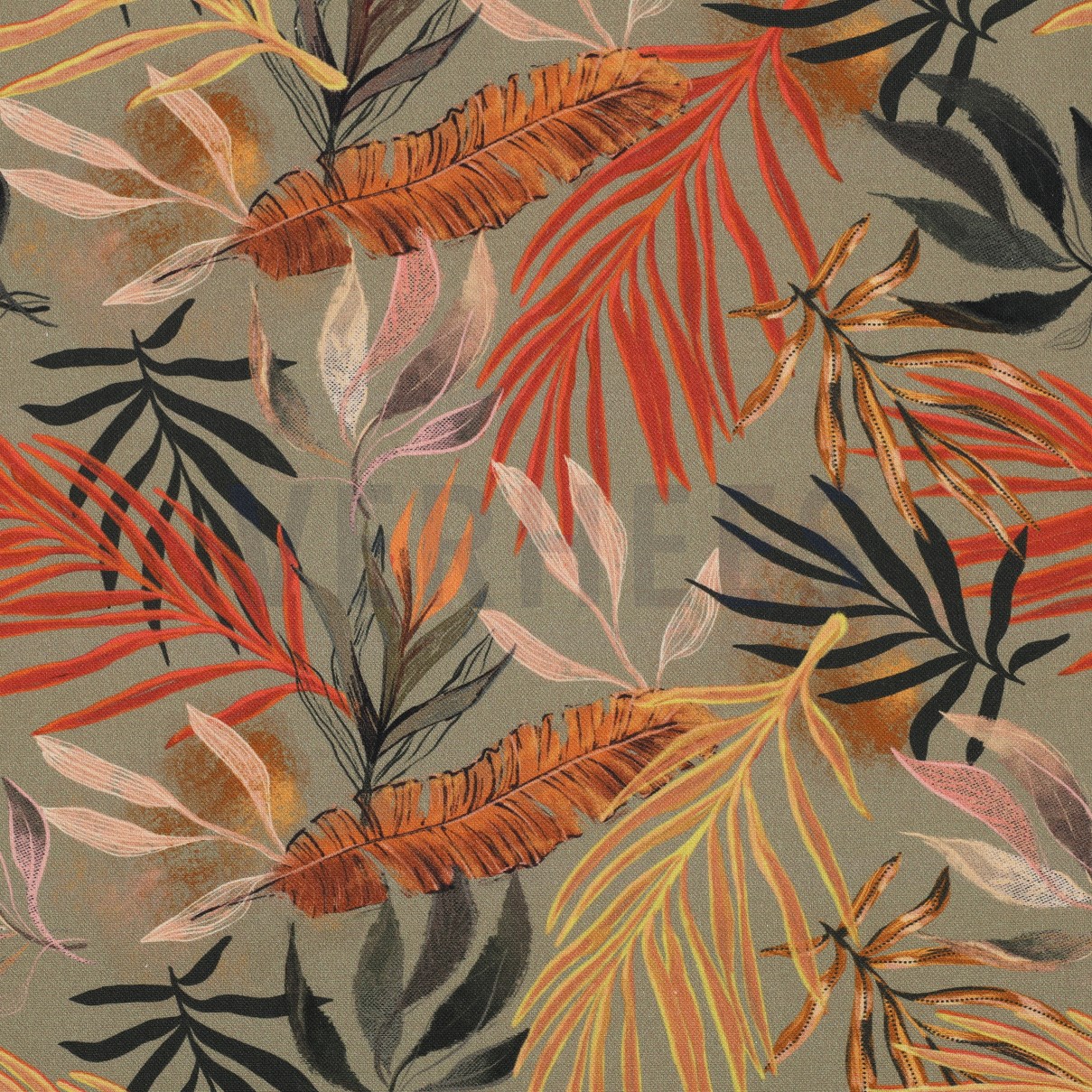 CANVAS DIGITAL TROPICAL LEAVES OLIVE (high resolution)