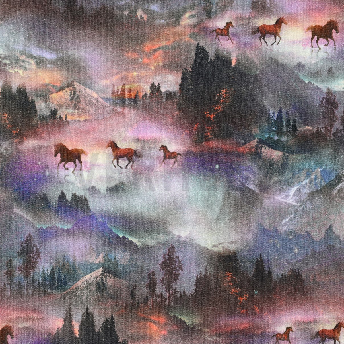 FRENCH TERRY DIGITAL MYSTICAL HORSES LIGHT LAVENDER (high resolution)