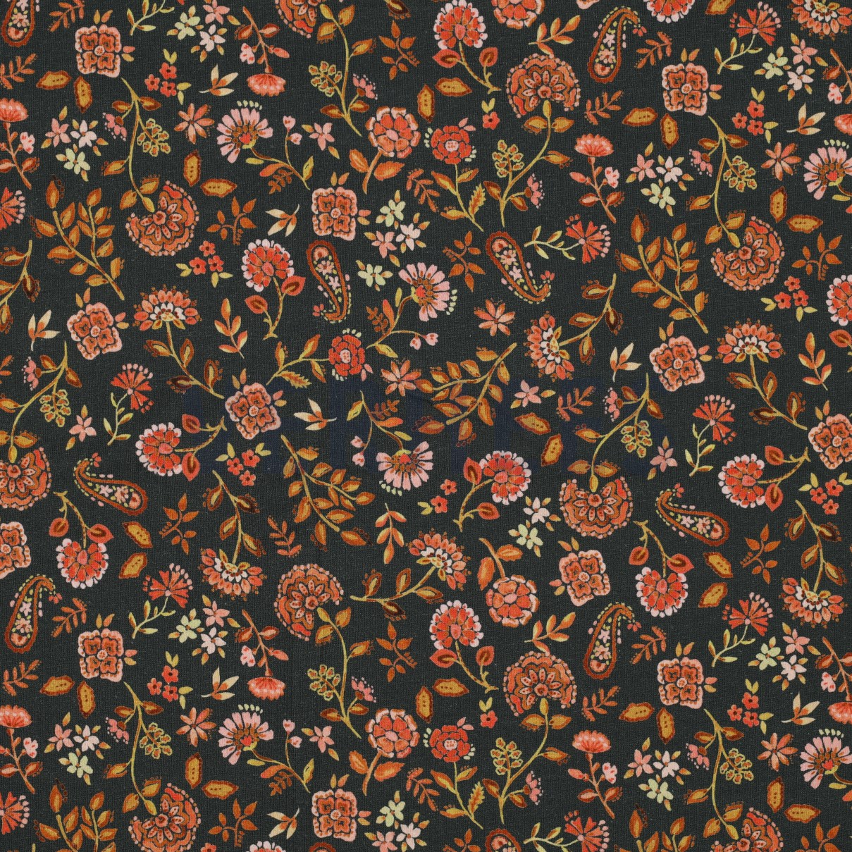 JERSEY DIGITAL PAISLEY FLOWERS ARMY GREEN (high resolution)