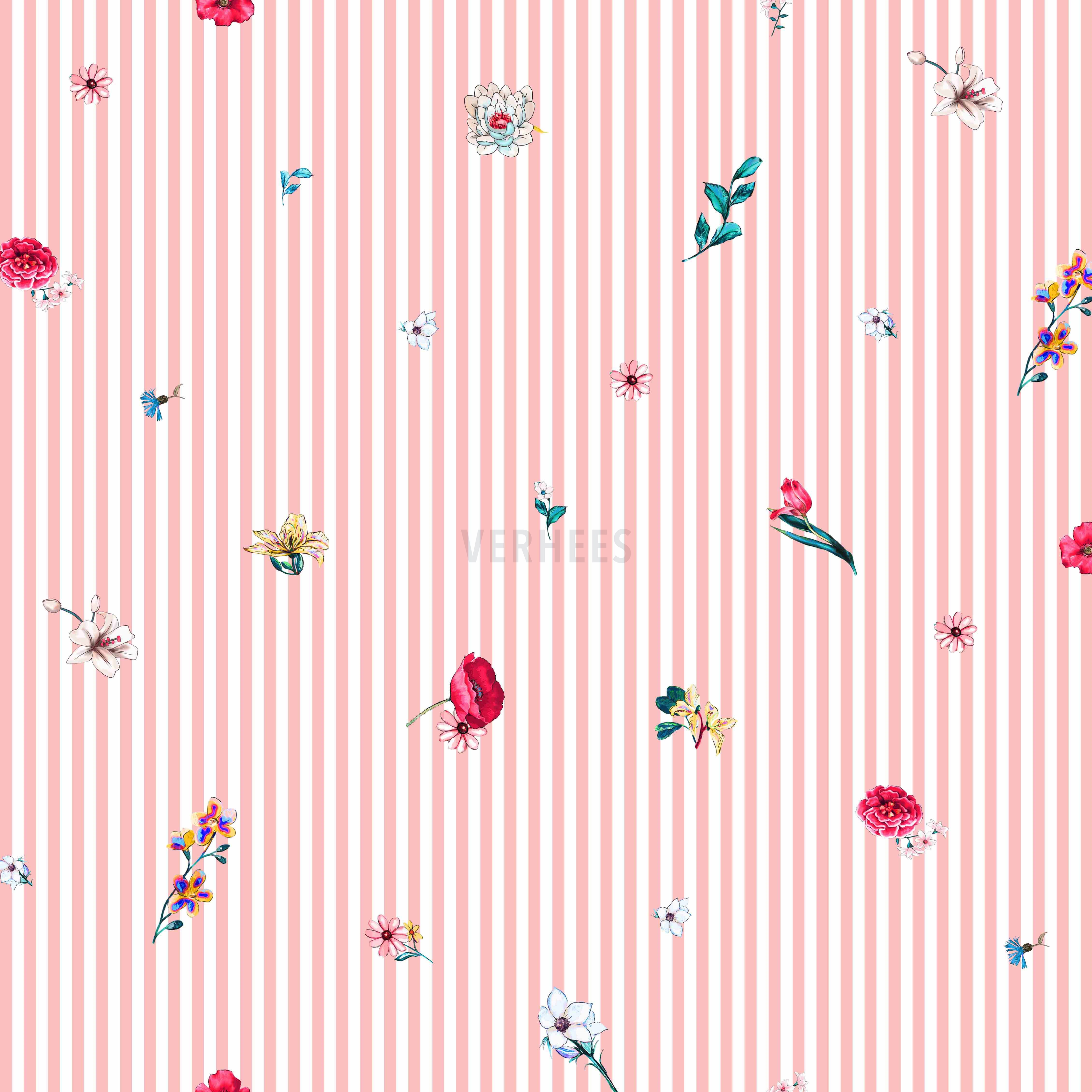 POPLIN DIGITAL FLOWERS WITH STRIPES ROSE (high resolution)