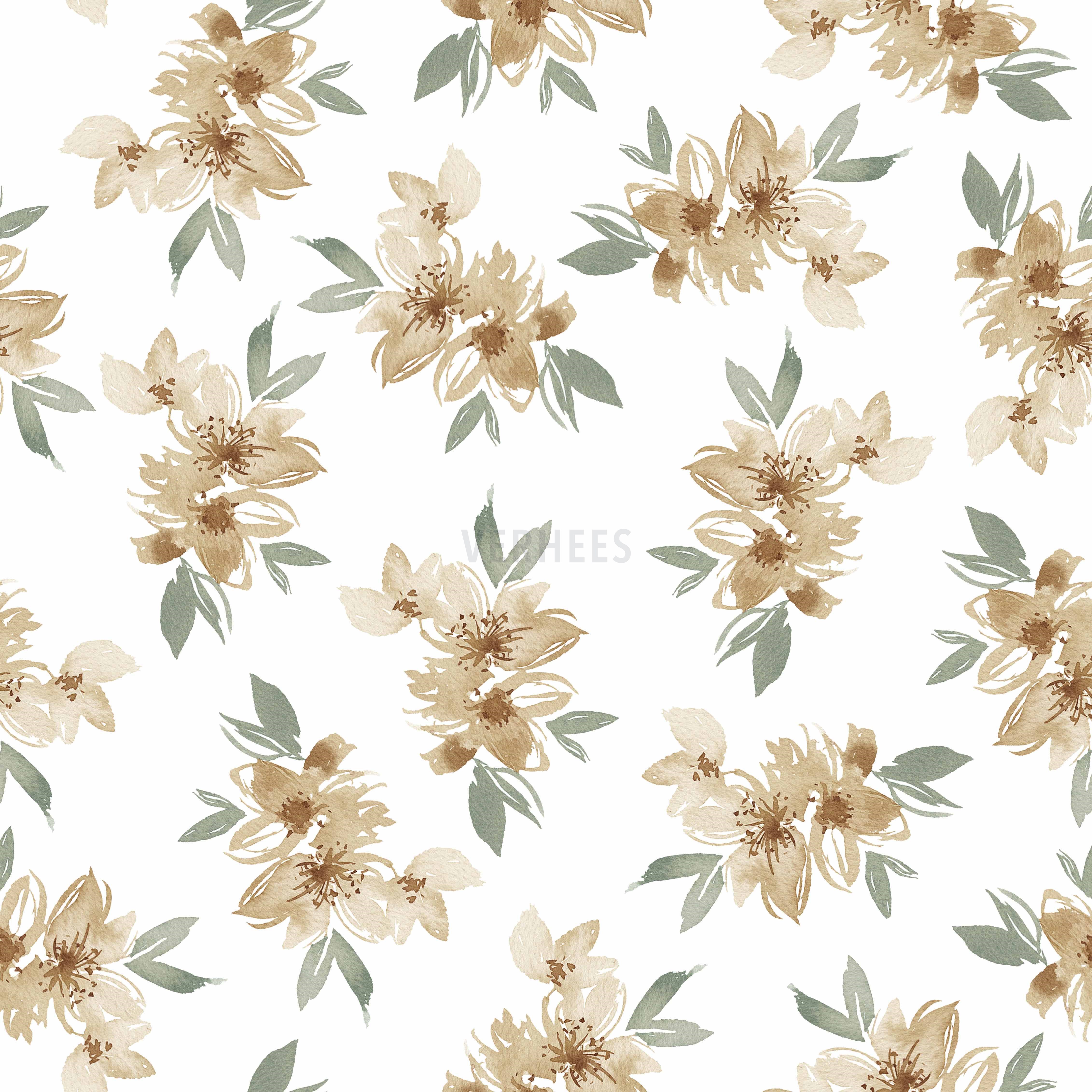 JERSEY DIGITAL FLOWERS AND LEAVES WHITE/GREEN (high resolution)
