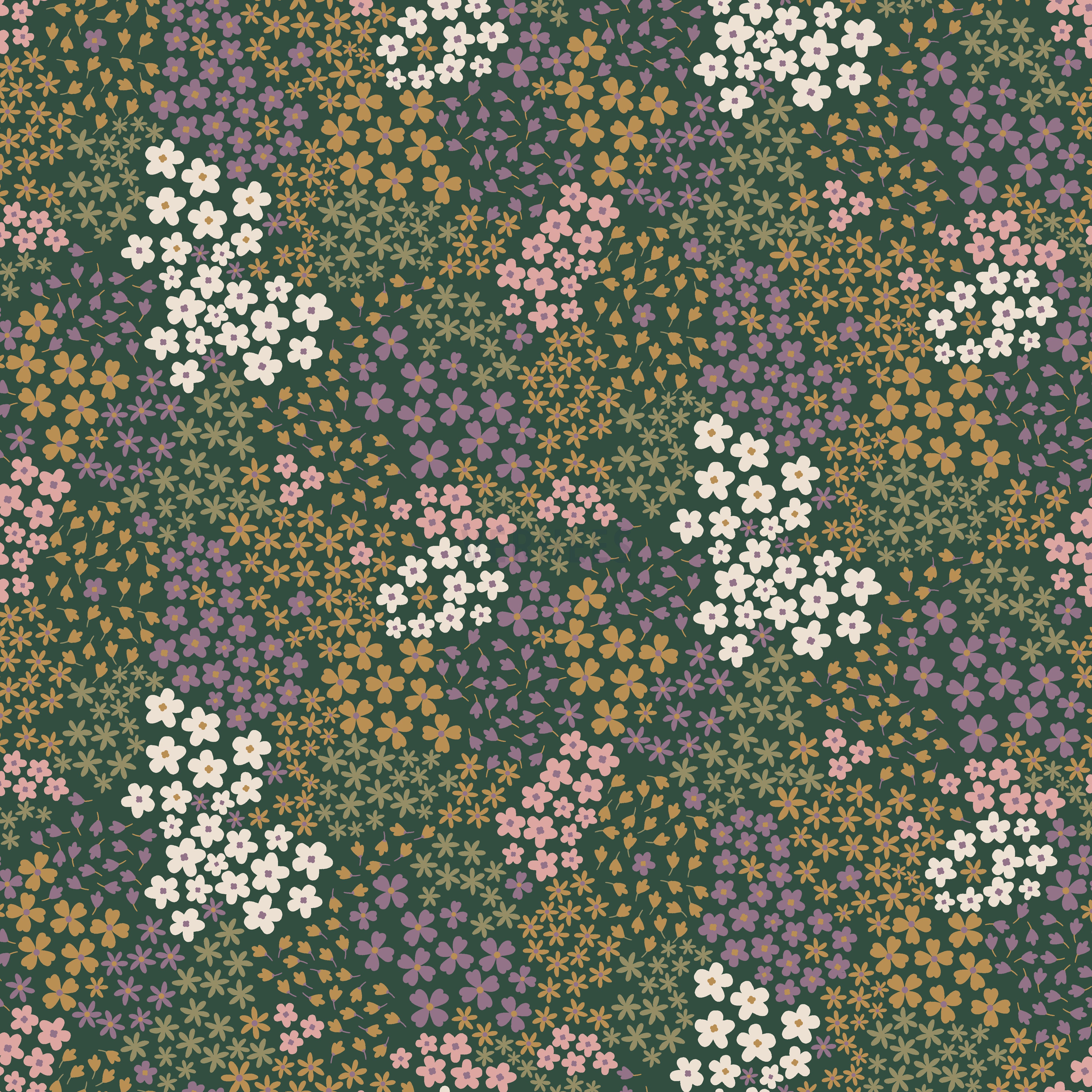 FRENCH TERRY SMALL FLOWERS DARK GREEN (high resolution)