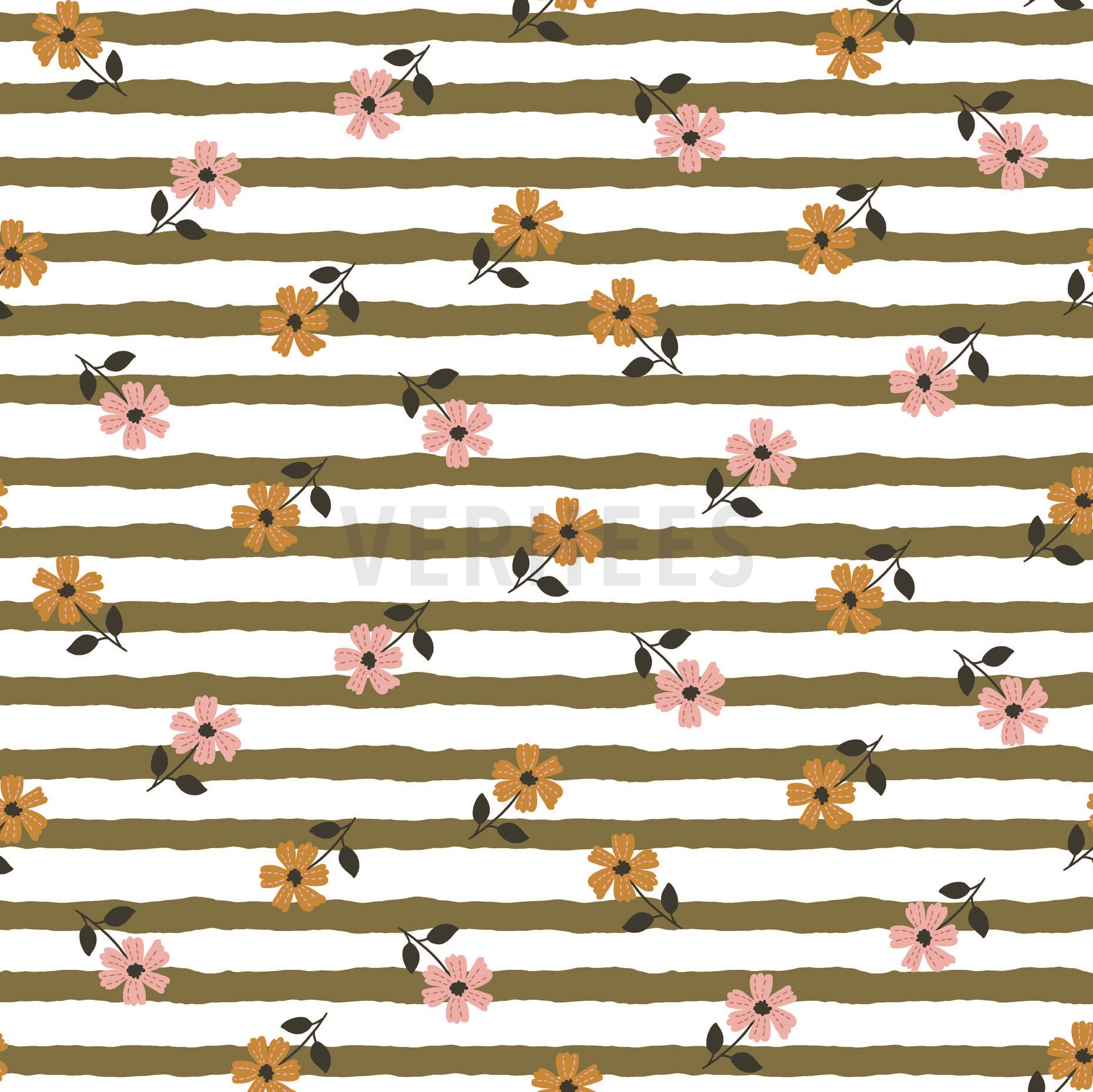 FRENCH TERRY FLOWER STRIPES OLIVE (high resolution)