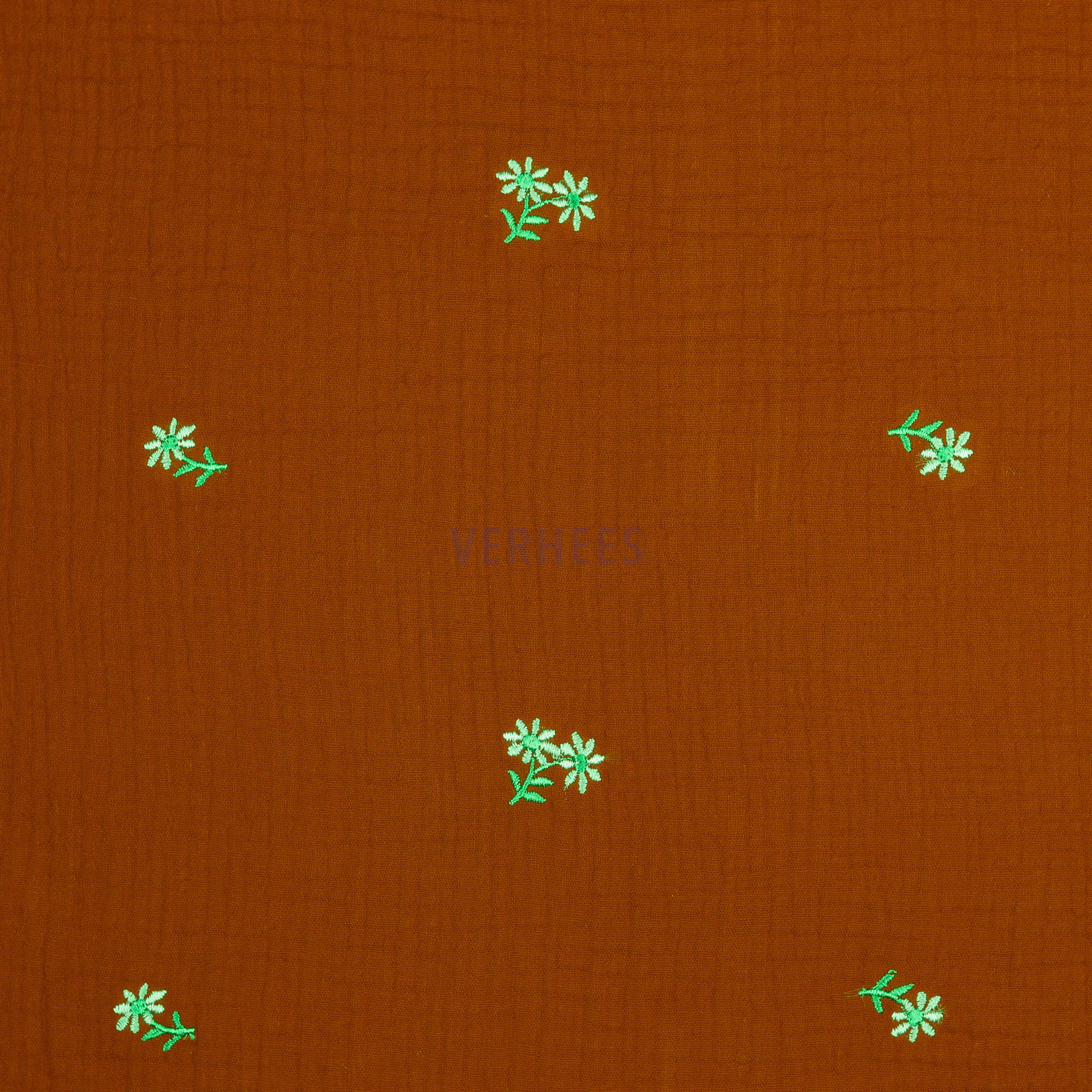 DOUBLE GAUZE EMBROIDERY FLOWERS RUST (high resolution)