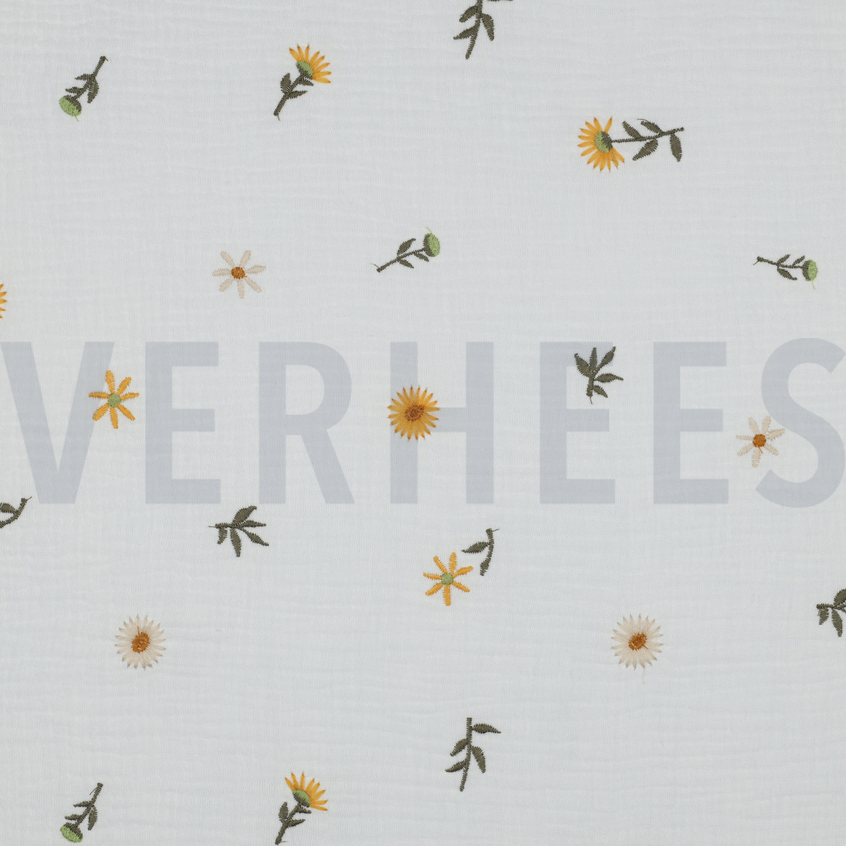 DOUBLE GAUZE EMBROIDERY SUNFLOWERS OFF-WHITE (high resolution)