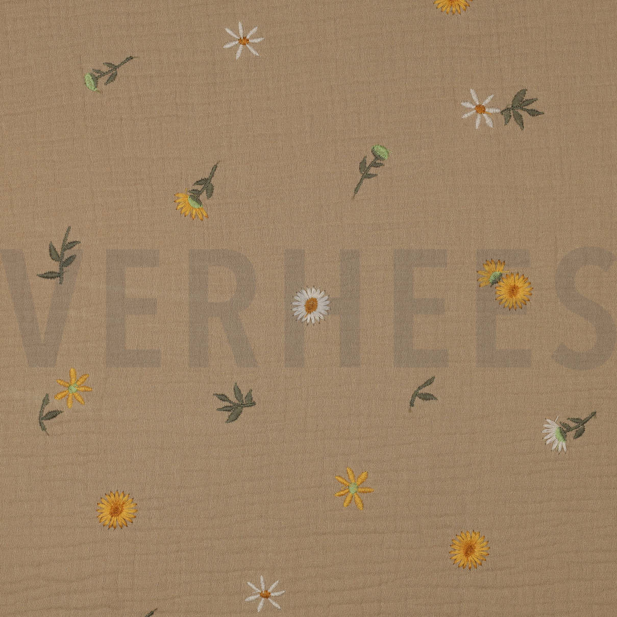 DOUBLE GAUZE EMBROIDERY SUNFLOWERS BEIGE (high resolution)