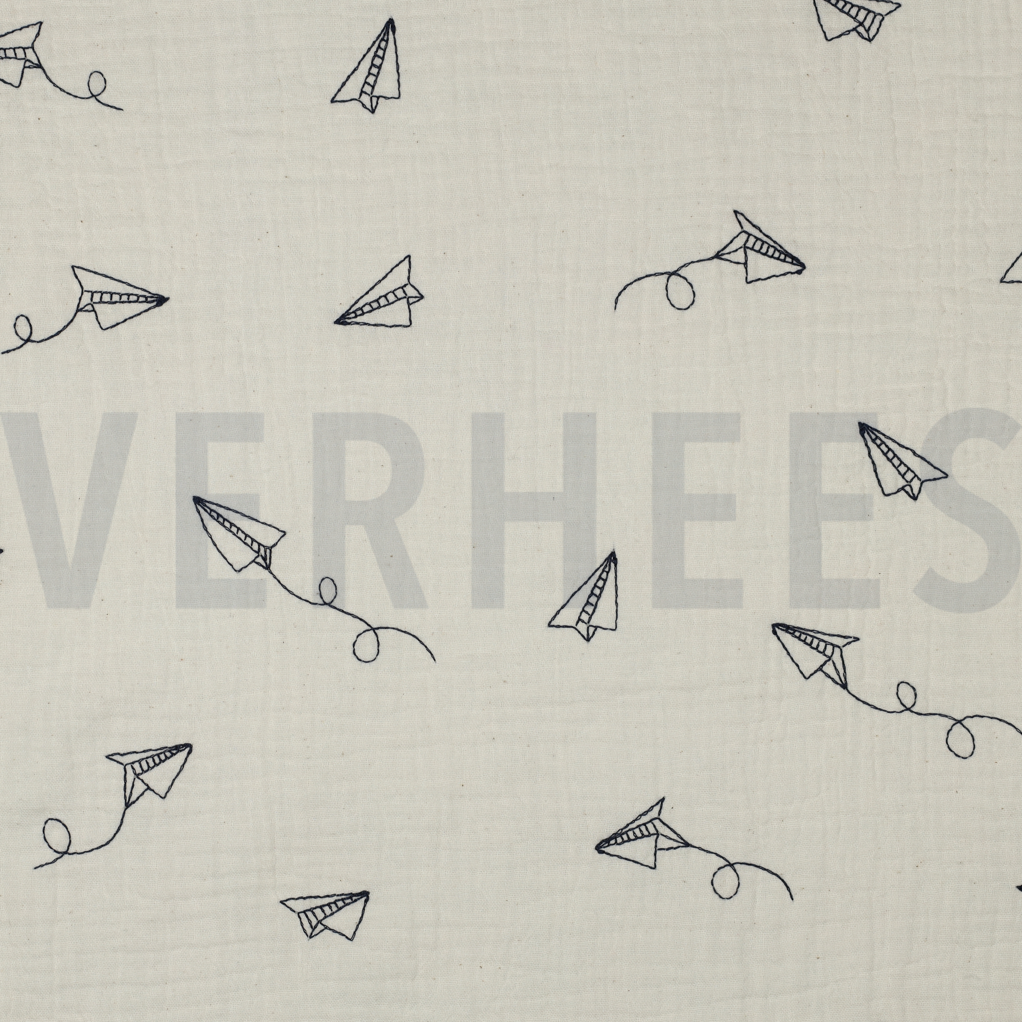 DOUBLE GAUZE EMBROIDERY PAPER PLANES NATURAL (high resolution)