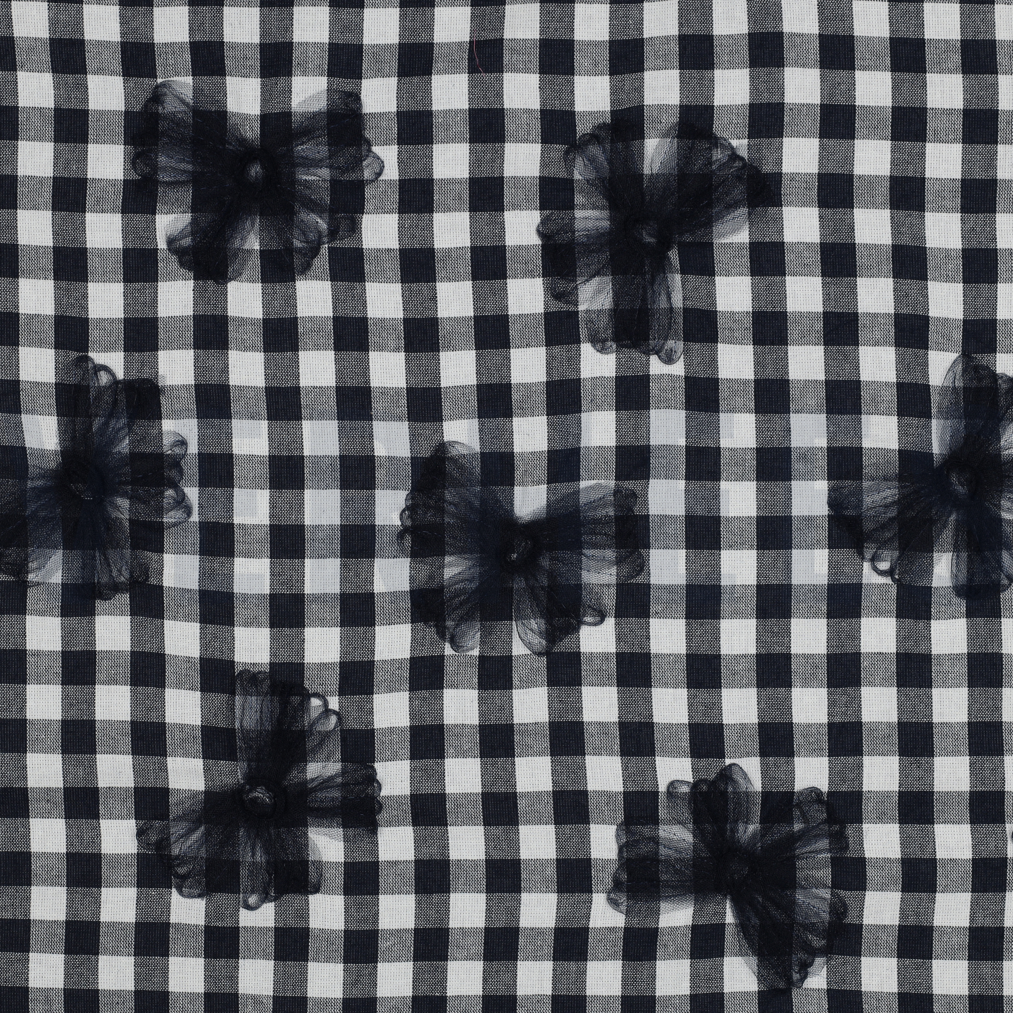 COTTON YARN DYED CHECKS TULE FLOWERS NAVY (high resolution)
