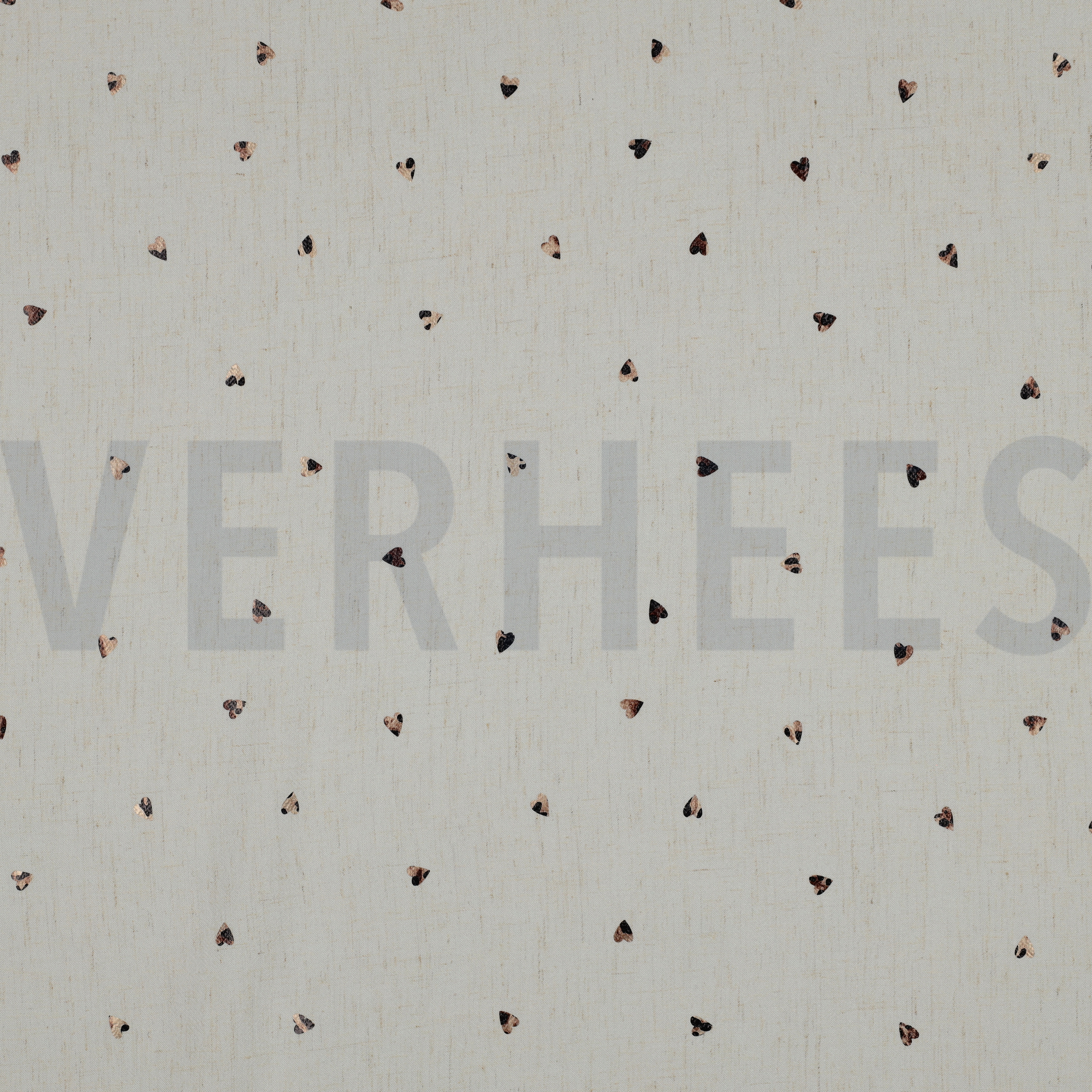 LINEN VISCOSE FOIL HEARTS ECRU (high resolution)