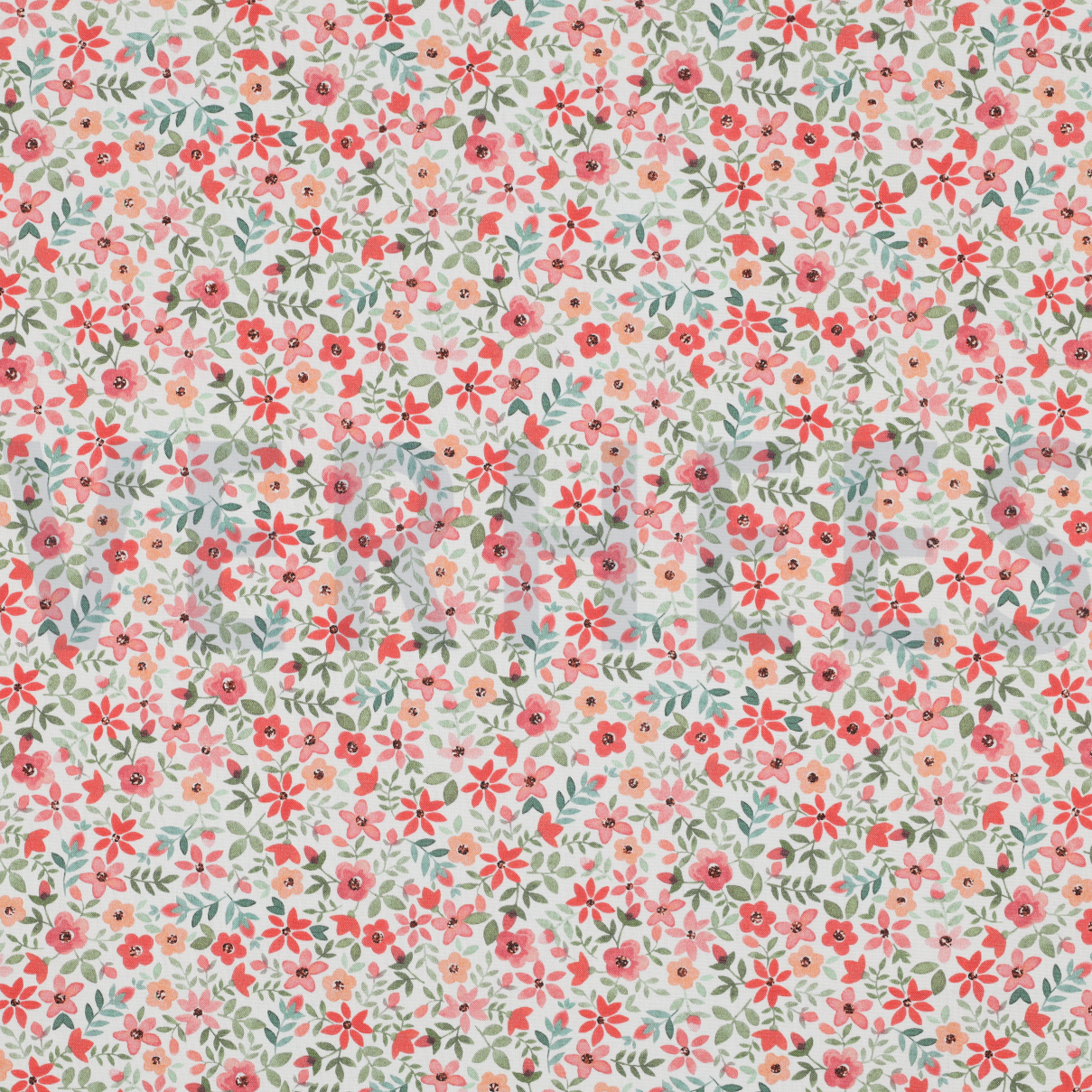 FINE POPLIN DIGITAL FLOWERS WHITE / RED (high resolution)