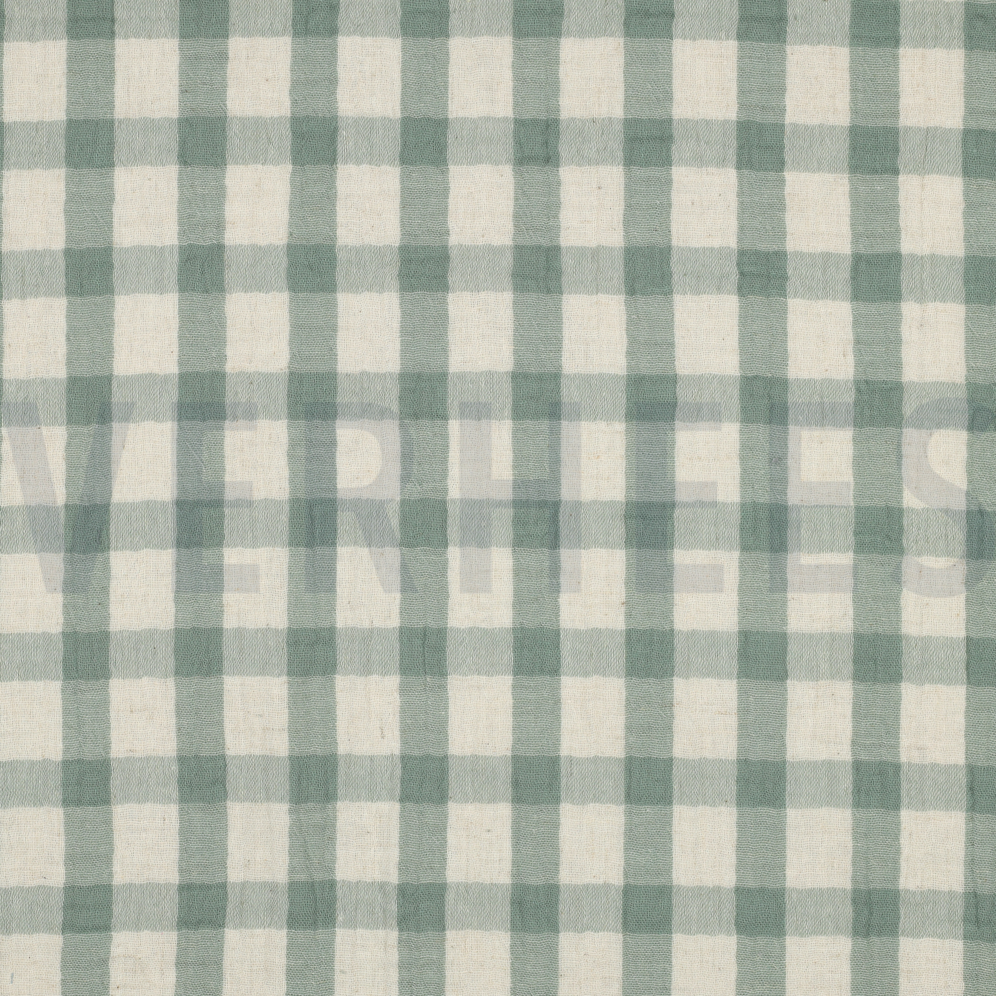 DOUBLE GAUZE LINEN YARN DYED CHECKS SAGE / NATURAL (high resolution)
