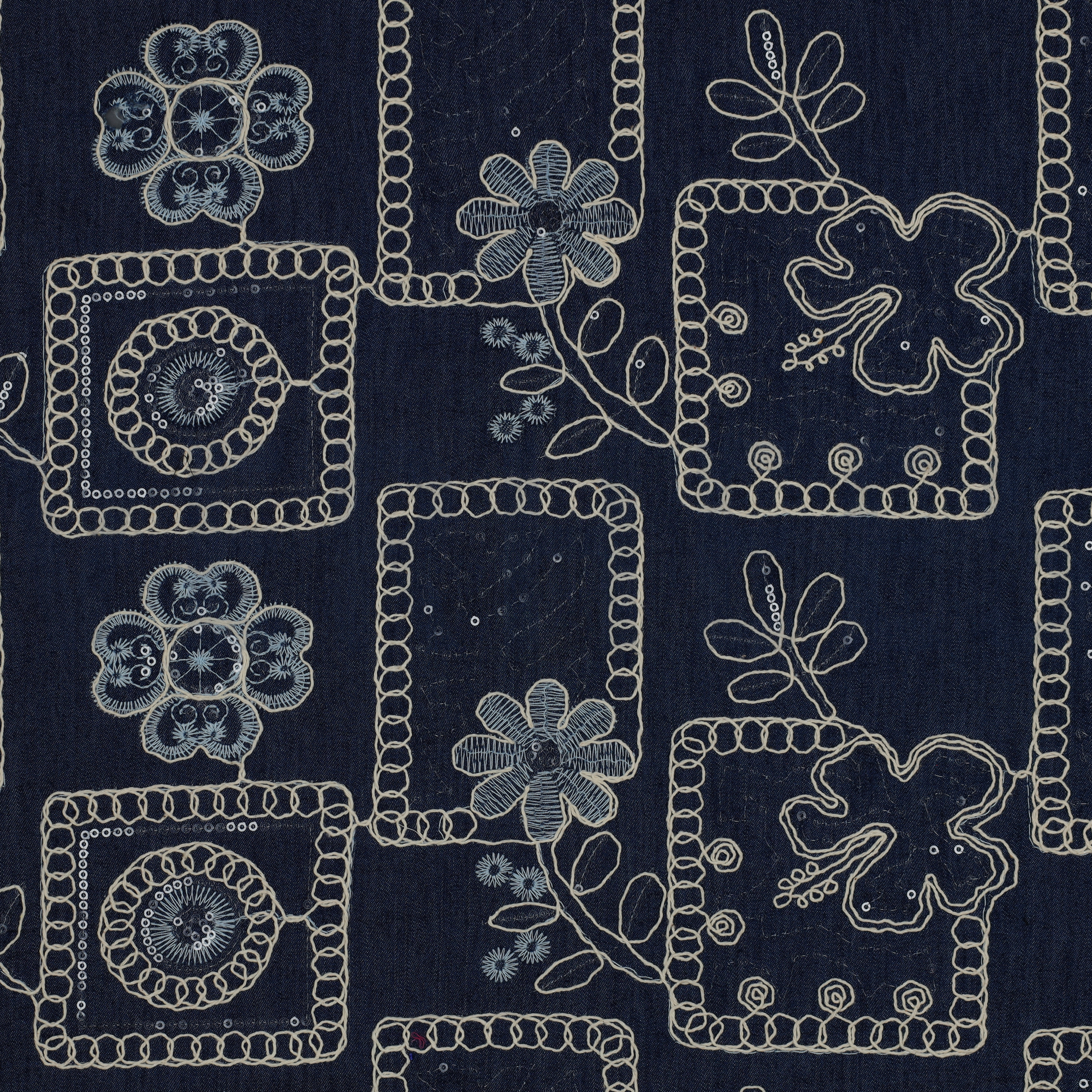 DENIM EMBROIDERY FLOWERS SEQUINS DARK BLUE (high resolution)