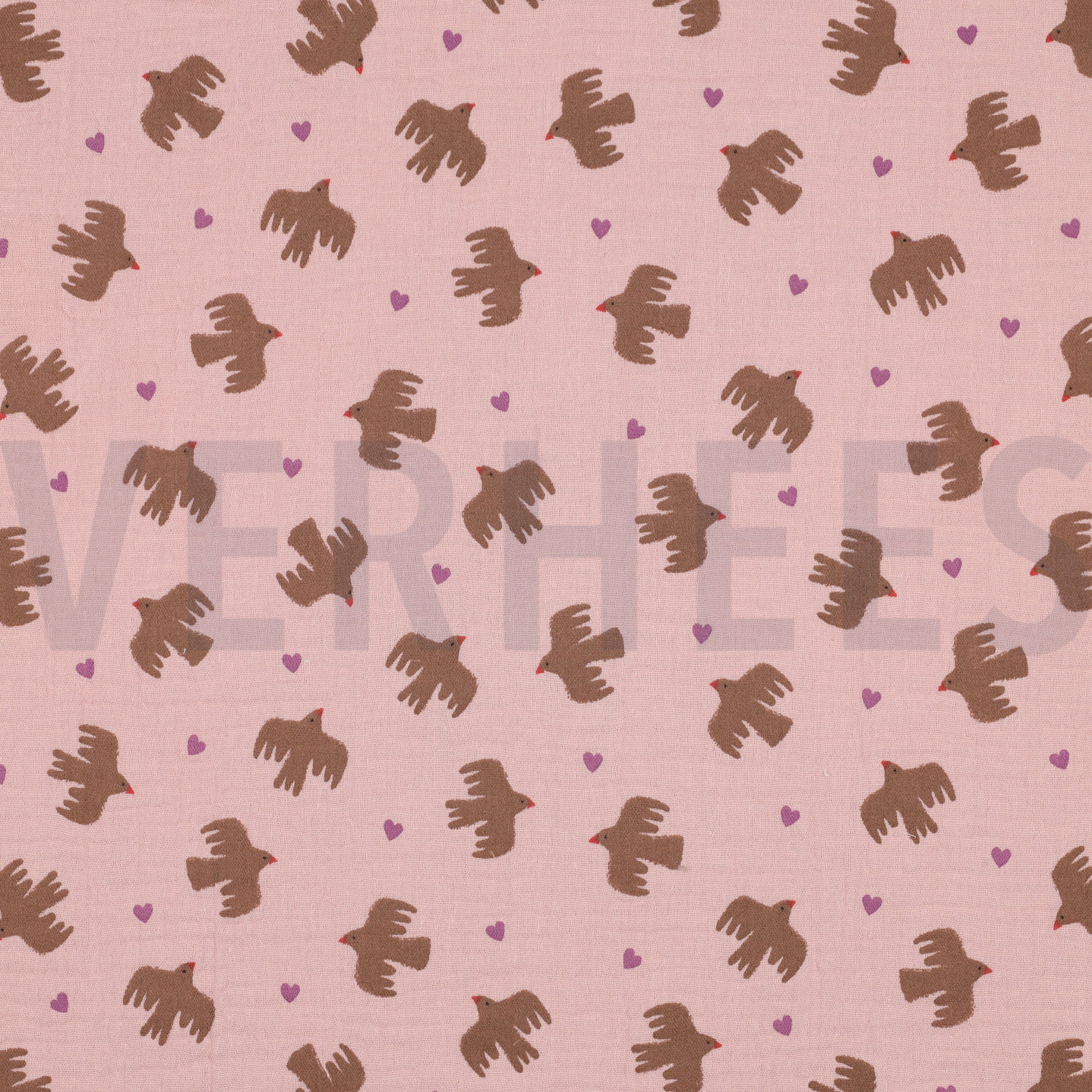 DOUBLE GAUZE GOTS BIRDS SOFT ROSE (high resolution)