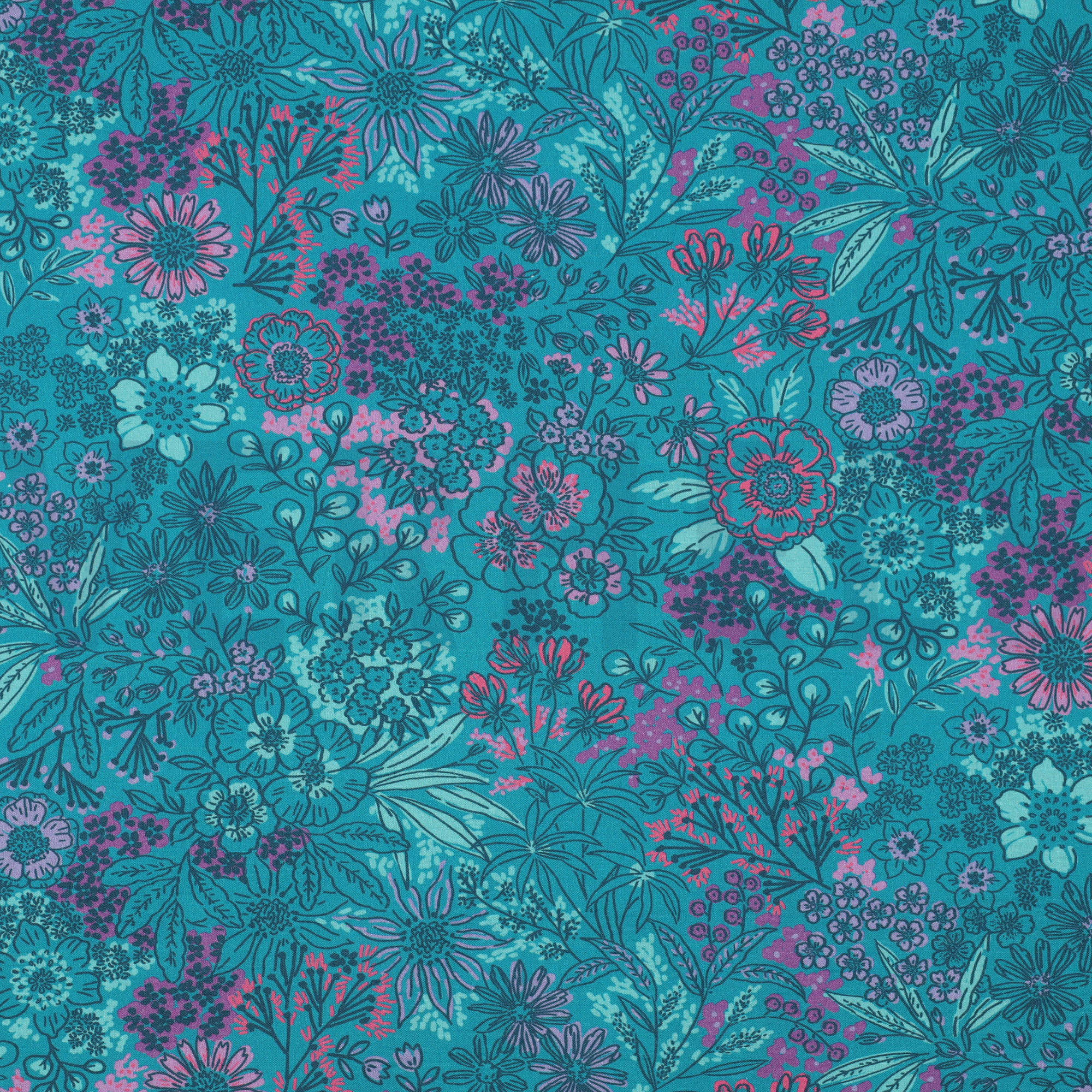 FINE POPLIN DIGITAL FLOWERS PETROL (high resolution)