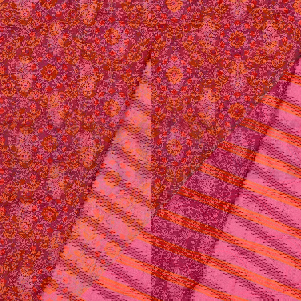 COTTON VOILE STEPPED FLOWERS PINK / BORDEAUX (high resolution)