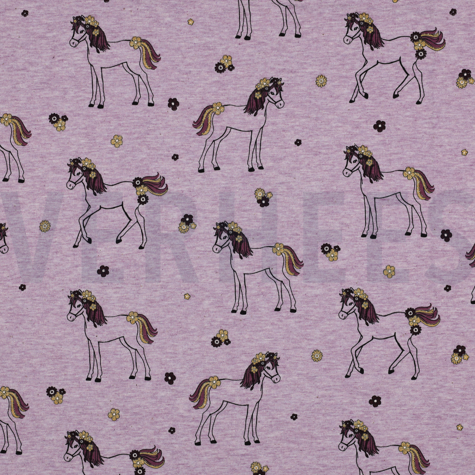 JERSEY MELANGE GLITTER HORSES PURPLE (high resolution)