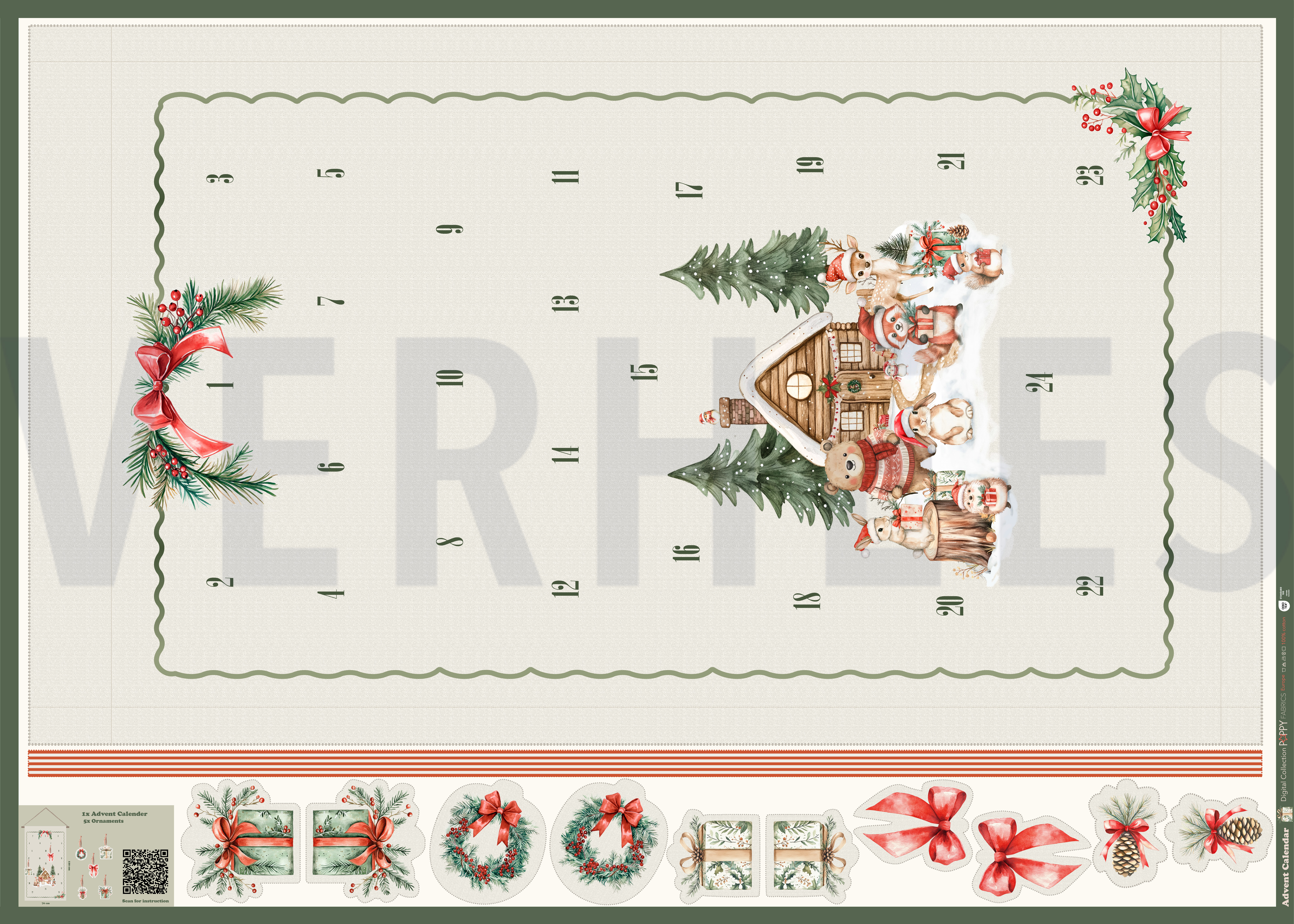 CANVAS ADVENT CALENDAR PANEL LINEN LOOK (high resolution)