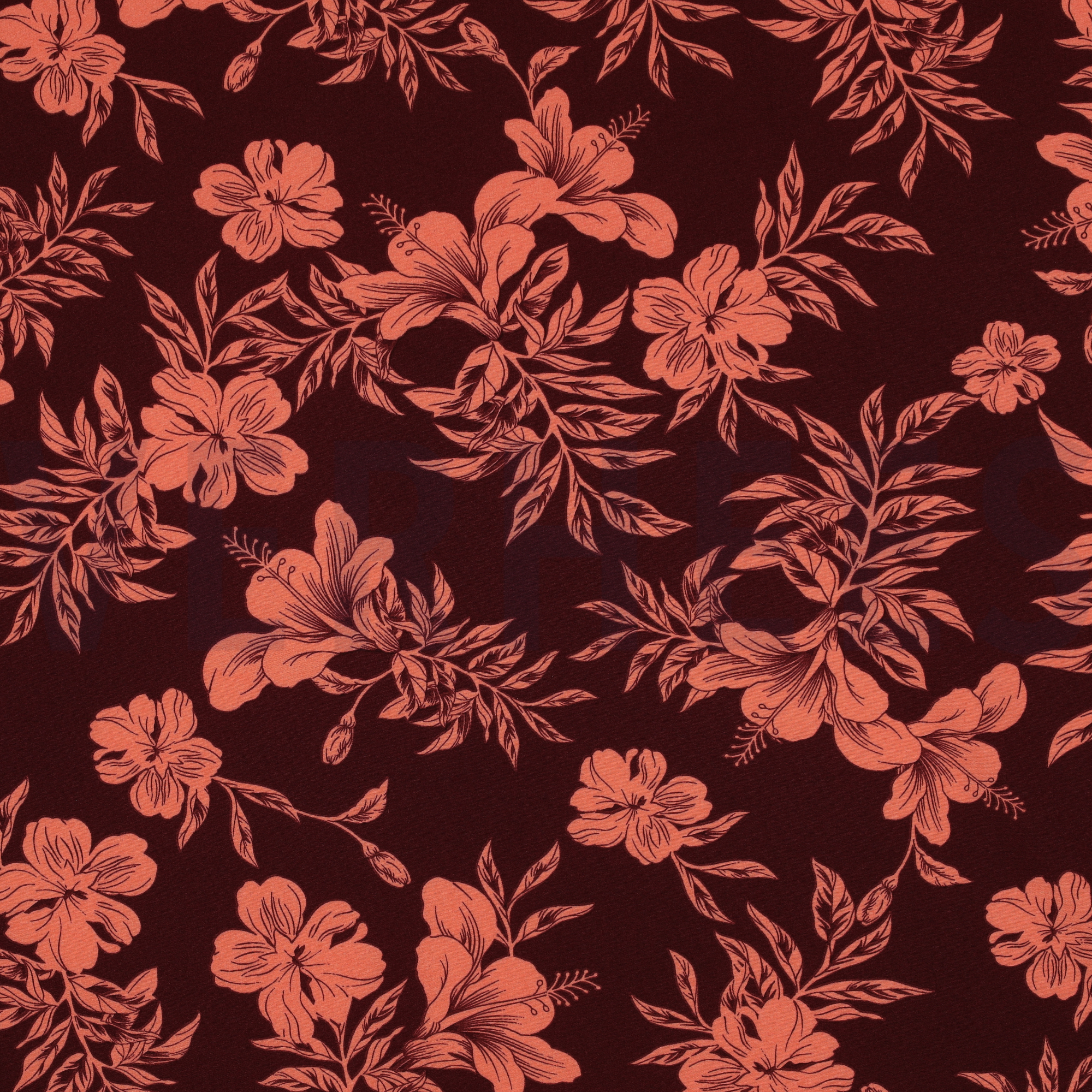 MAGNOLIA STRETCH TROPICAL FLOWERS BORDEAUX (high resolution)