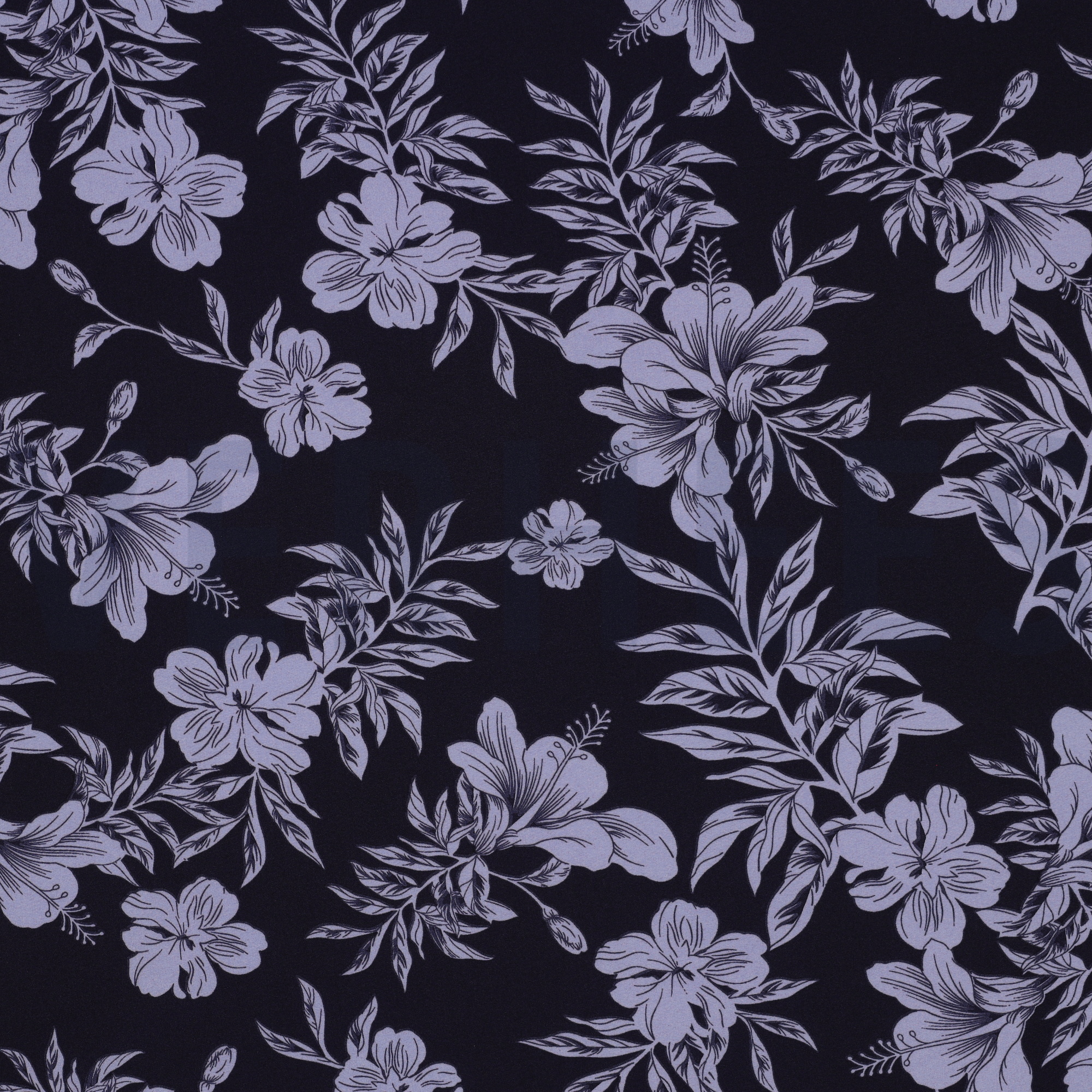 MAGNOLIA STRETCH TROPICAL FLOWERS NAVY (high resolution)