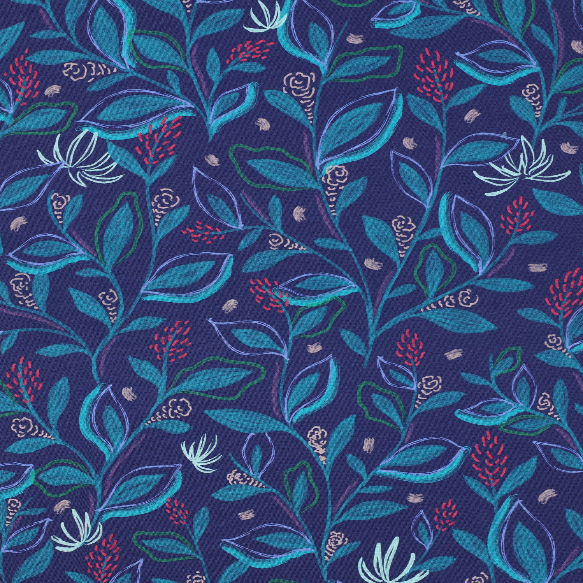 FINE POPLIN DIGITAL LEAVES COBALT (high resolution)