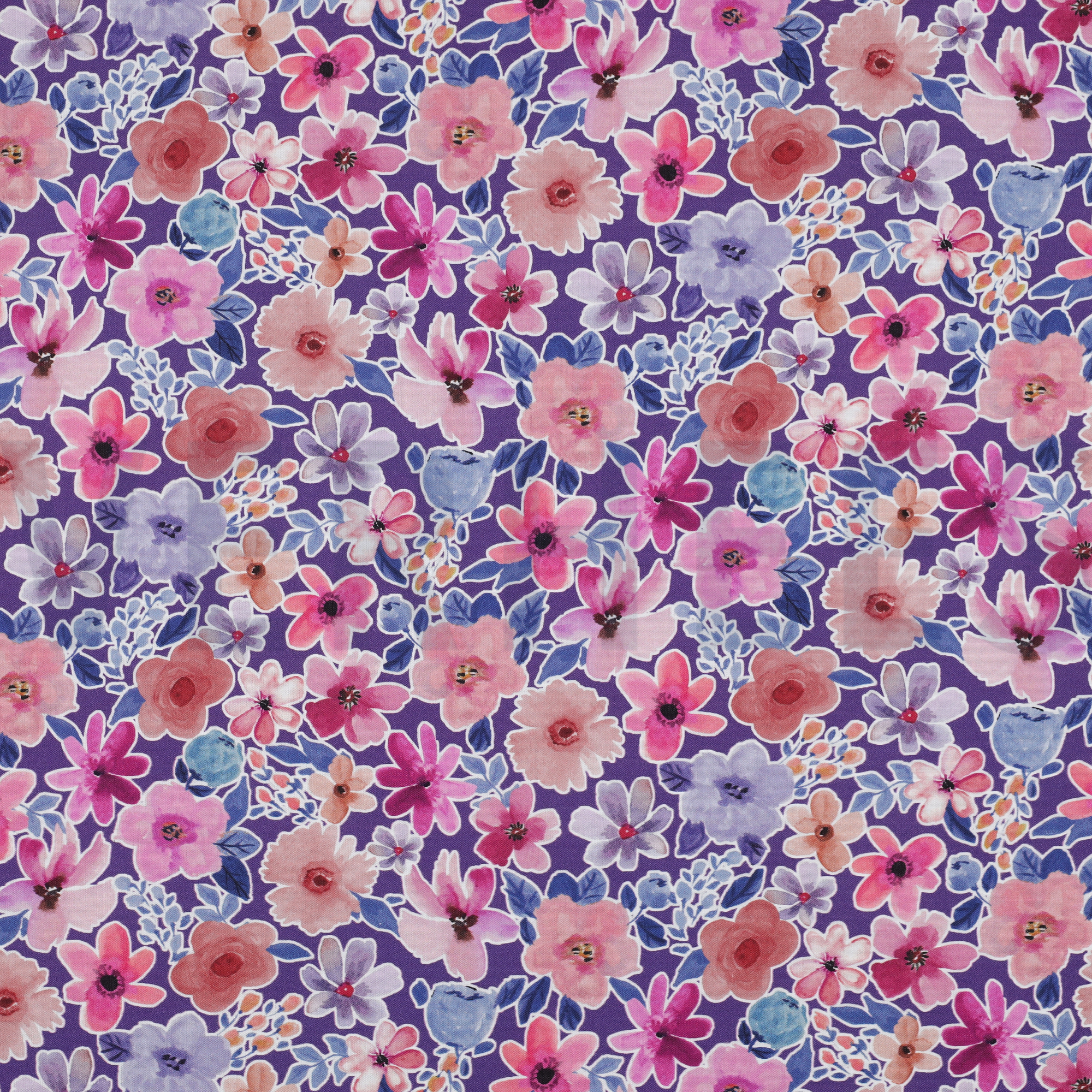 FINE POPLIN DIGITAL FLOWERS PURPLE (high resolution)
