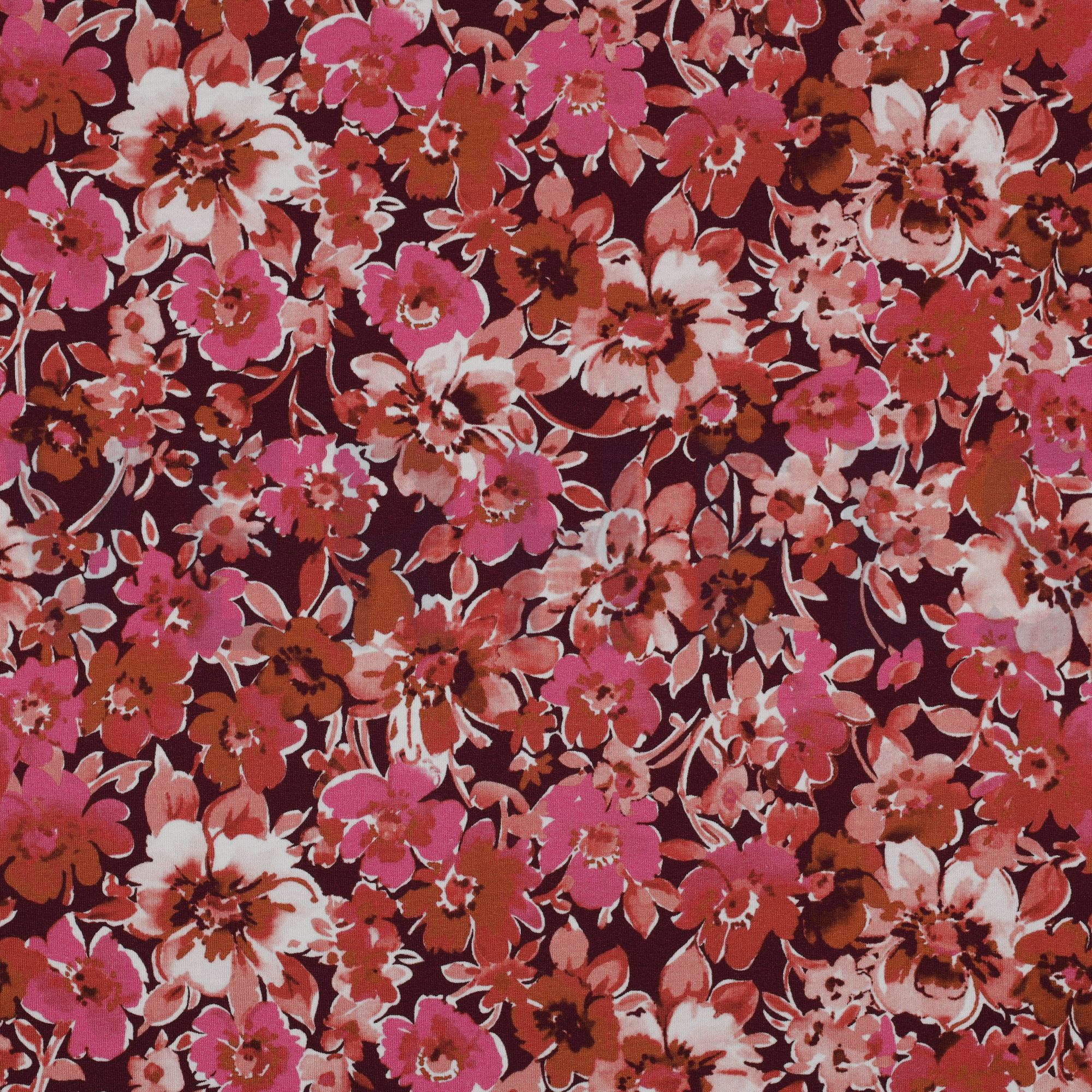 JERSEY DIGITAL FLOWERS DARK RED (high resolution)