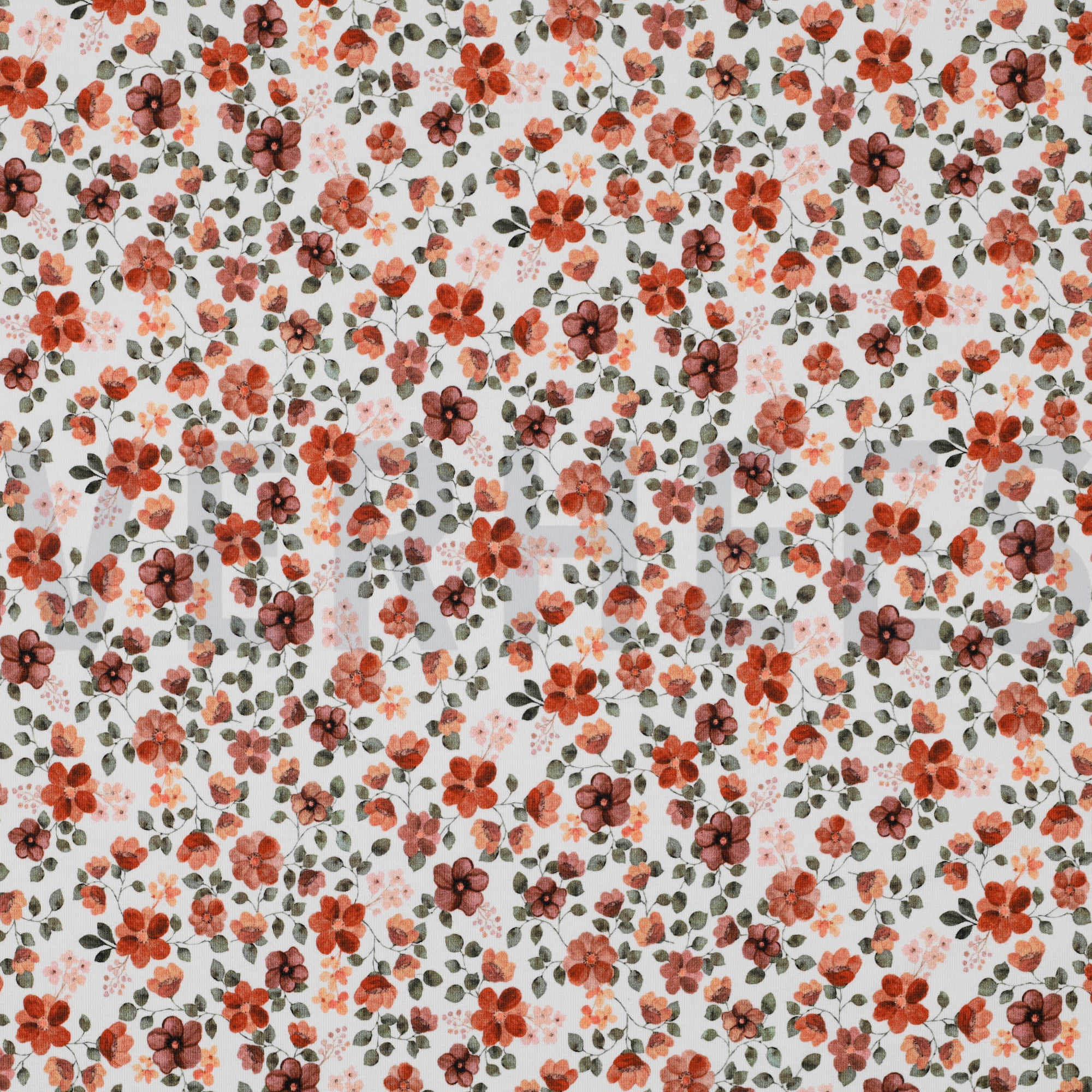 JERSEY GOTS DIGITAL FLOWERS WHITE / PEACH (high resolution)
