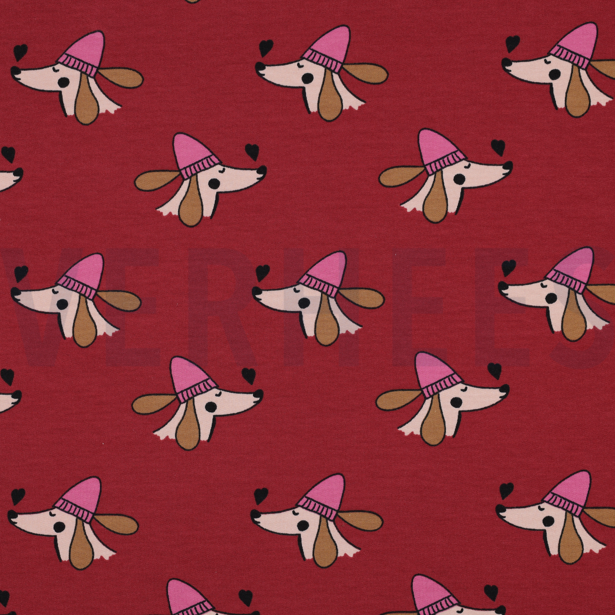 FRENCH TERRY DOGS AND HEARTS RED (high resolution)