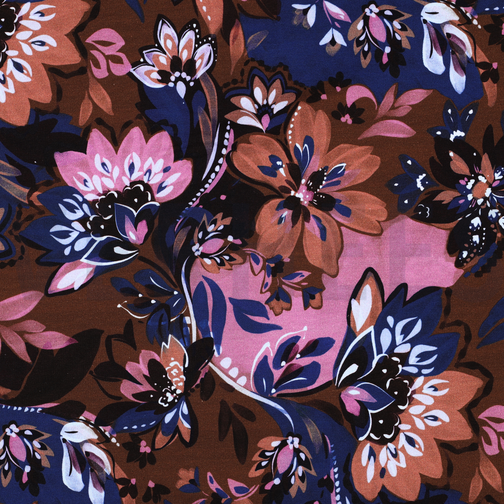 FRENCH TERRY DIGITAL FLOWERS BROWN (high resolution)