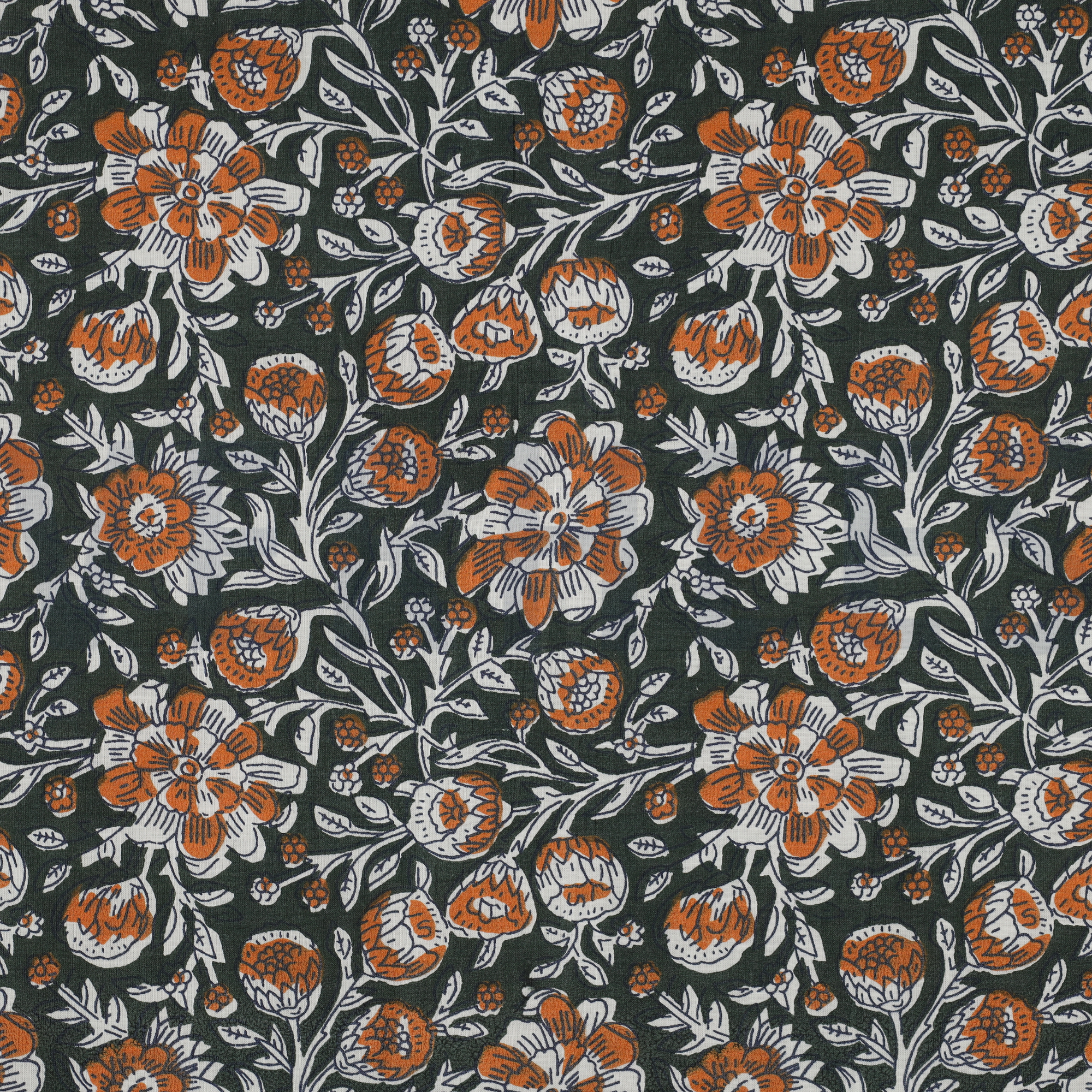 HANDCRAFTED BLOCK-PRINTED COTTON FLOWERS GREEN (high resolution)