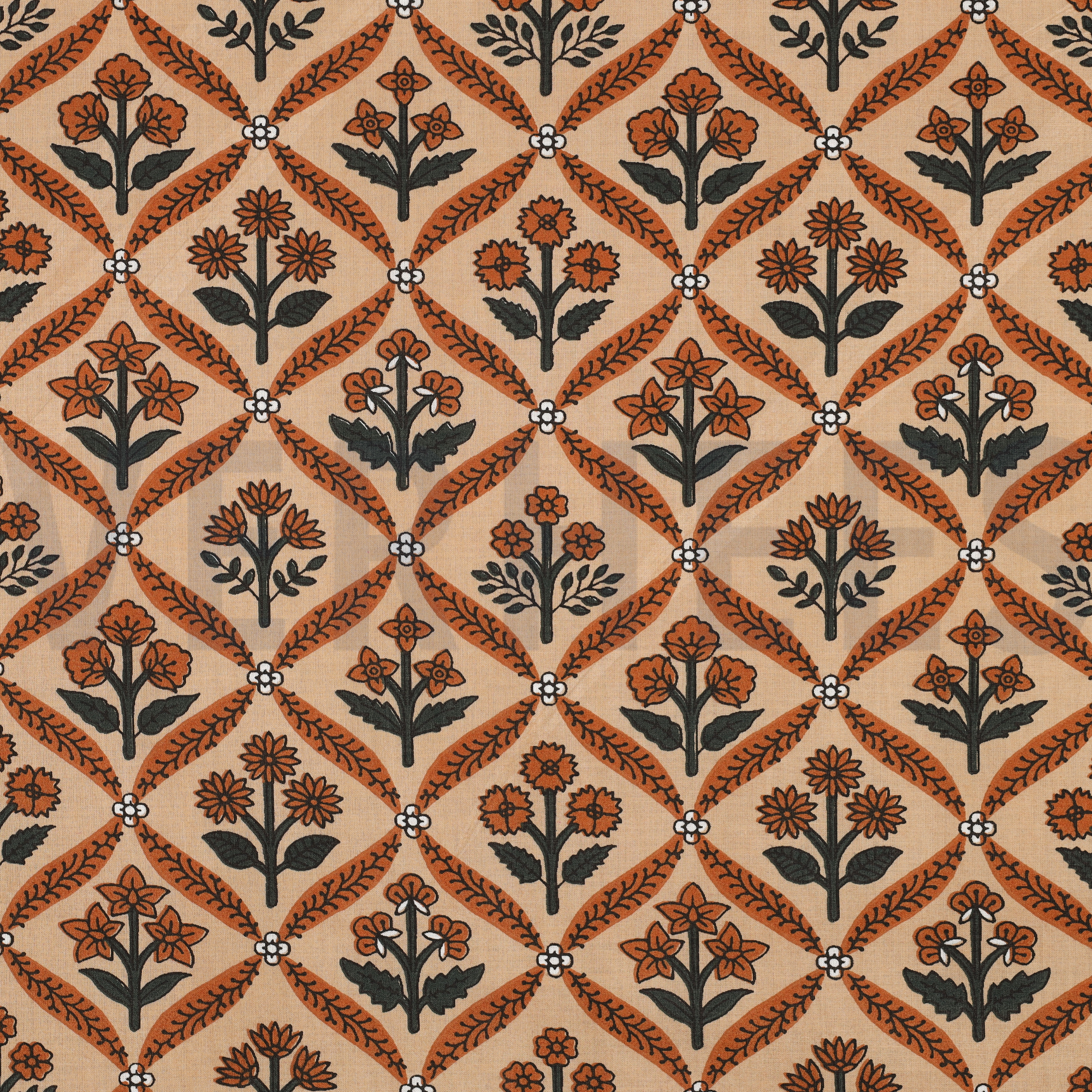 HANDCRAFTED BLOCK-PRINTED COTTON FLOWERS CAMEL (high resolution)