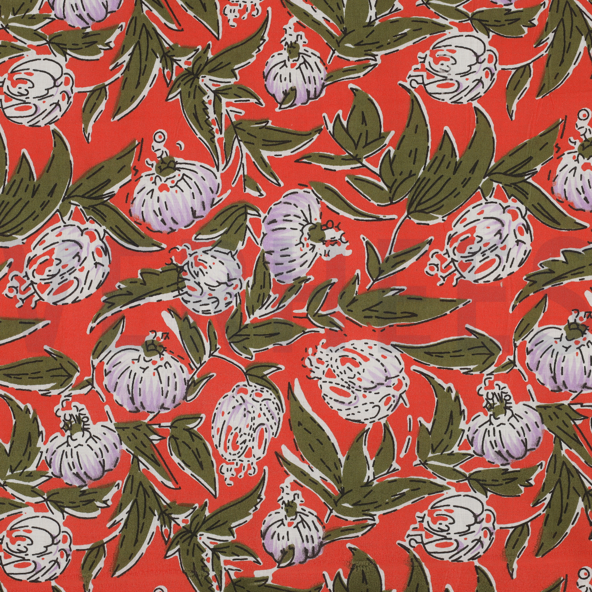 HANDCRAFTED BLOCK-PRINTED COTTON FLOWERS CORAL (high resolution)