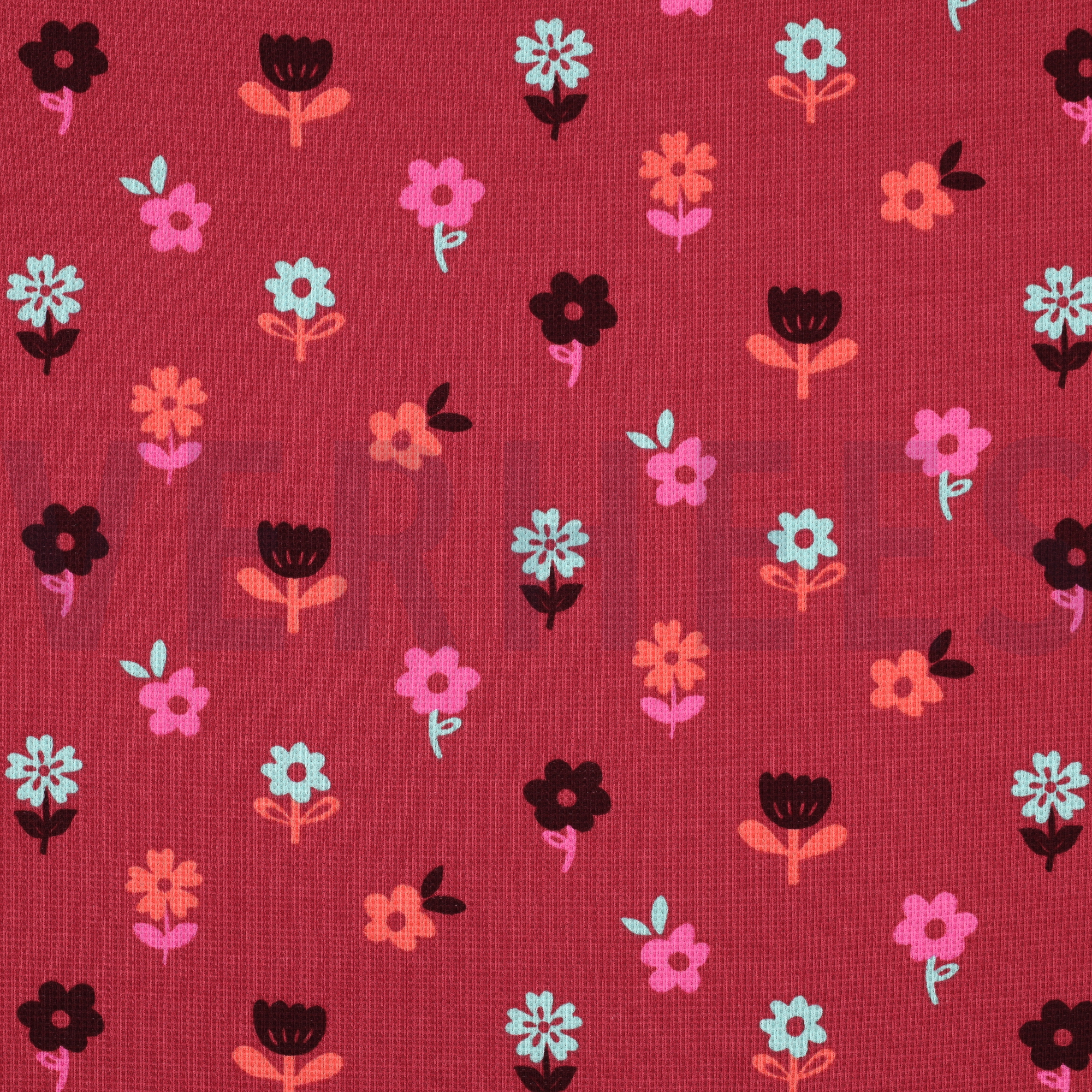WAFFLE JERSEY FLOWERS DARK RED (high resolution)