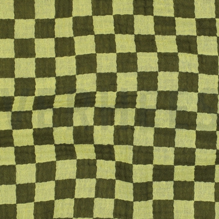 DOUBLE GAZE DE COTON DOUBLE FACE CARREAUX VERT (hover)