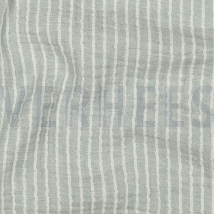 DOUBLE GAZE DE COTON RAYURES TEINT FIL VERT ANCIEN (hover)