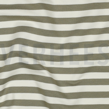 FRENCH TERRY GARNGEFÄRBT STREIFEN MOOSGRÜN / OFFWHITE (hover)