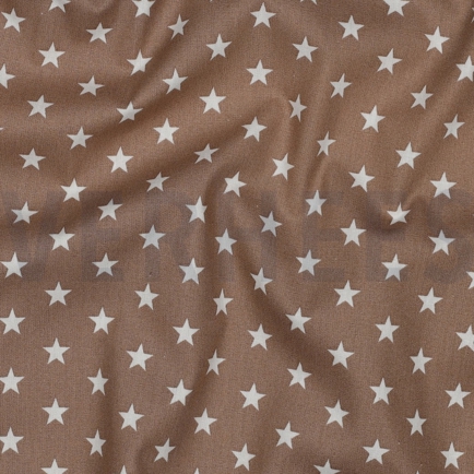 POPELINE DE COTON PETITES ÉTOILES TAUPE (hover)