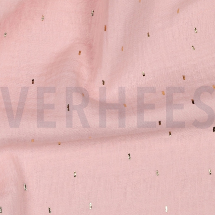 DOUBLE GAZE DE COTON FOIL RAYURES ROSE CLAIR / OR (hover)