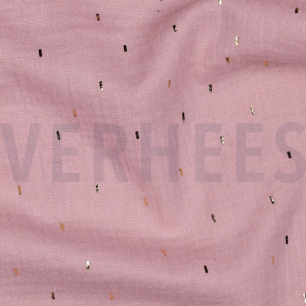 DOUBLE GAZE DE COTON FOIL RAYURES VIEUX ROSE / OR (hover)
