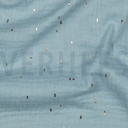 DOUBLE GAZE DE COTON FOIL RAYURES CYAN / OR (hover)