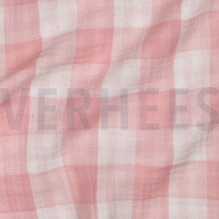 DOUBLE GAZE DE COTON DOUBLE FACE CARREAUX ROSE ANCIEN (hover)