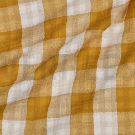 DOUBLE GAZE DE COTON DOUBLE FACE CARREAUX OCRE (hover)