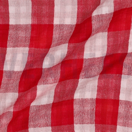 DOUBLE GAZE DE COTON DOUBLE FACE CARREAUX ROUGE (hover)