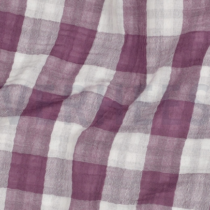DOUBLE GAZE DE COTON DOUBLE FACE CARREAUX RAISIN (hover)