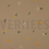DOUBLE GAUZE EMBROIDERY SUNFLOWERS BEIGE (thumbnail)